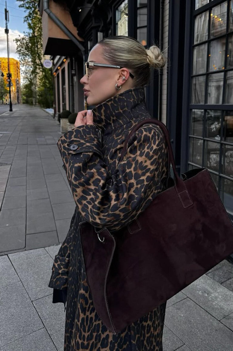 Chic Leopard Print Long Trench Coat for Stylish Elegance