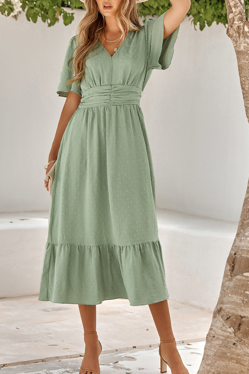 V Neck Ruffle Sleeve Long Dress
