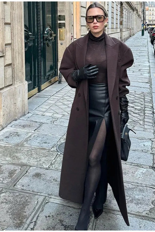 Elegant Double-Breasted Long Overcoat for Timeless Style