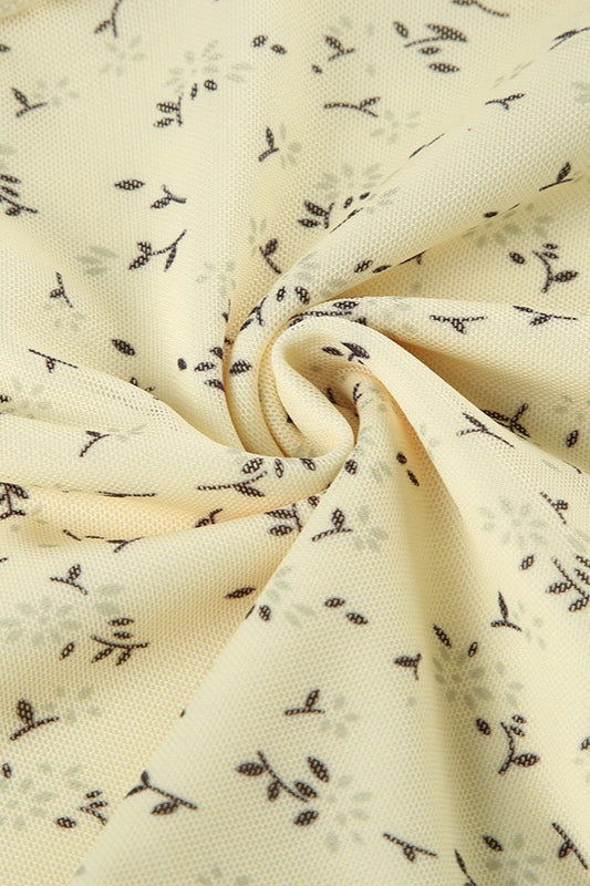 Vintage Cutout Tie Waist Yellow Floral Blouse