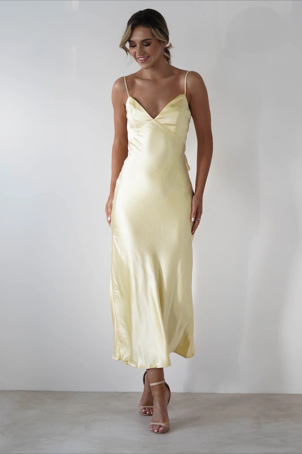 Satin V-Neck Bias Cut Slip Maxi Dress 7