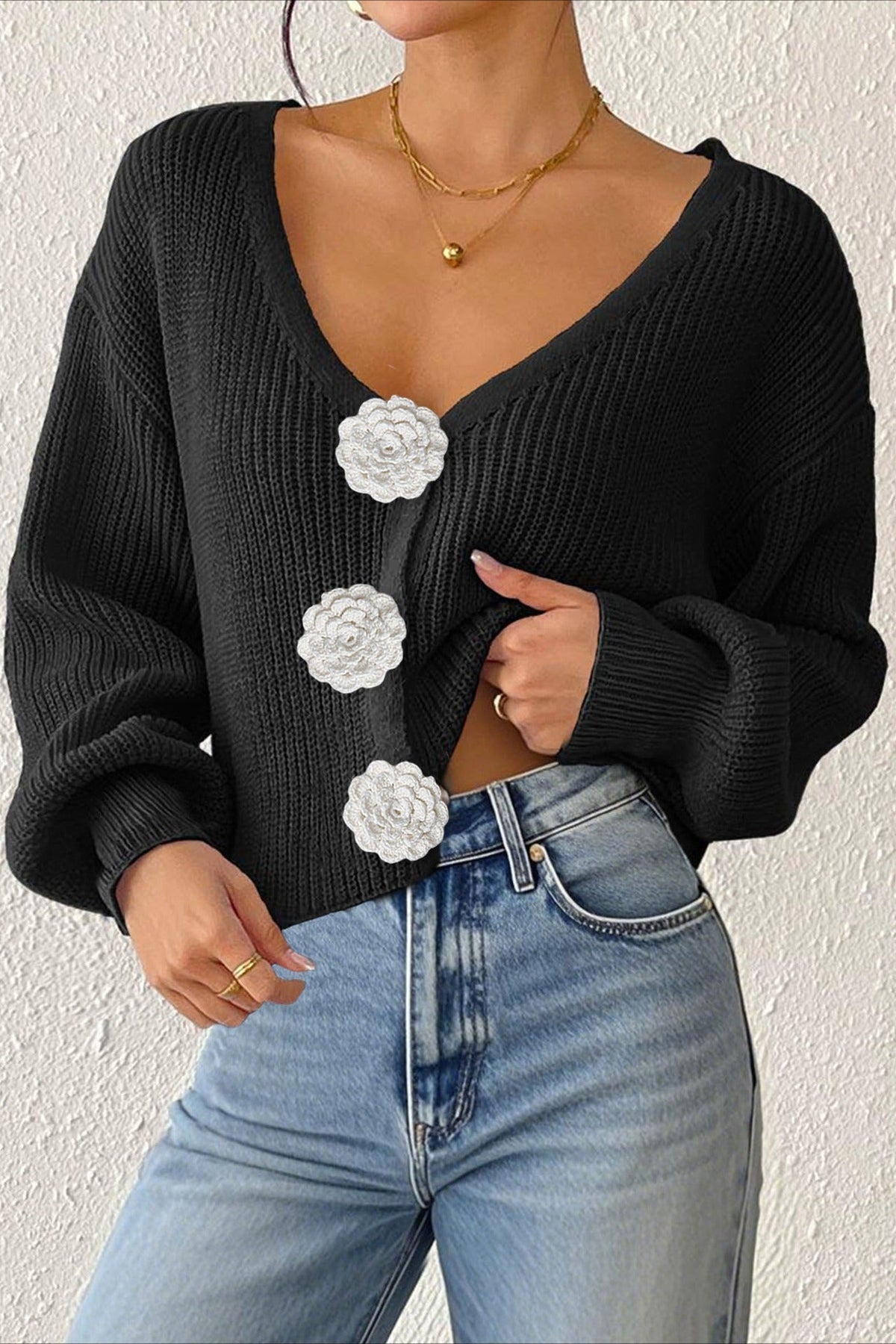 Button Front Crochet Knit Crop Sweater 10