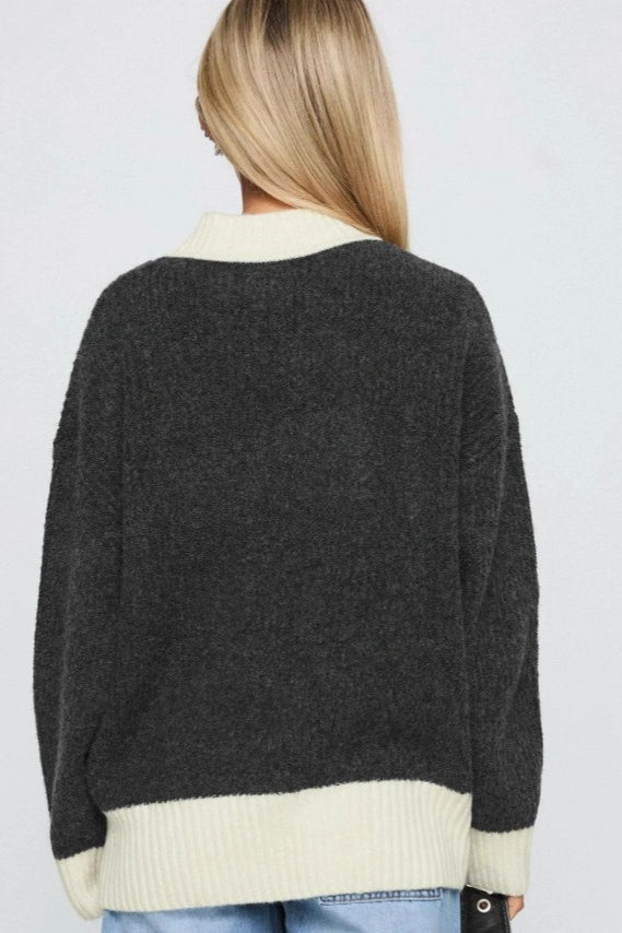 Short Wool Pullover Color Block Sweater