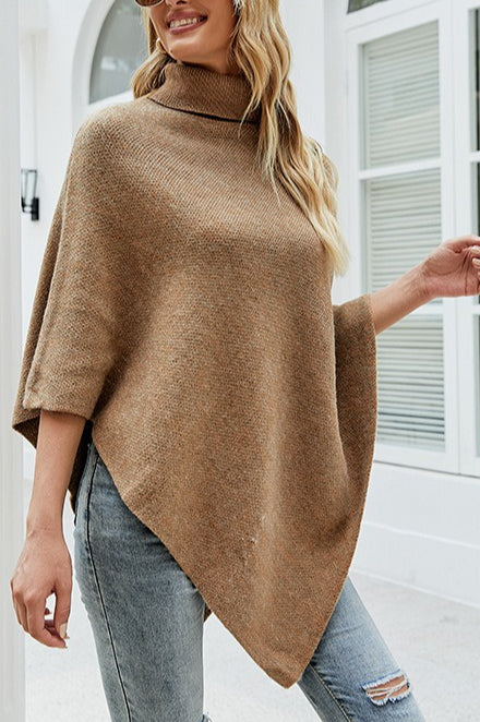 Asymmetric Turtleneck Cape Knit Sweater 6