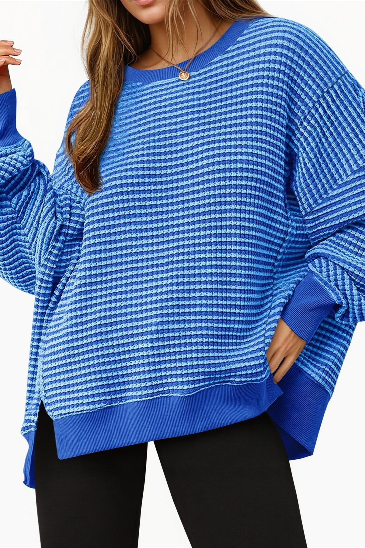 Colorblock Striped Oversized Sweatshirt 2