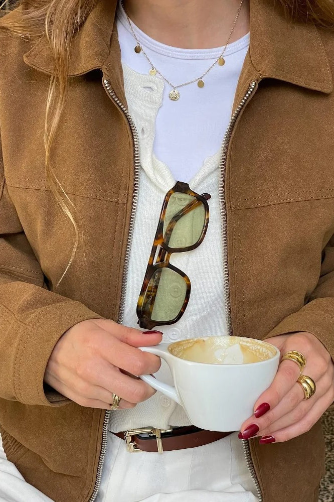 Suede Zip Up Bomber Jacket
