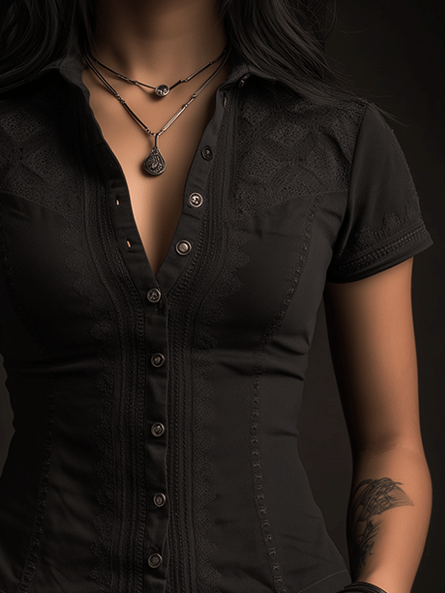 Gothic Black Utility Corset Shirt - Fashionpara