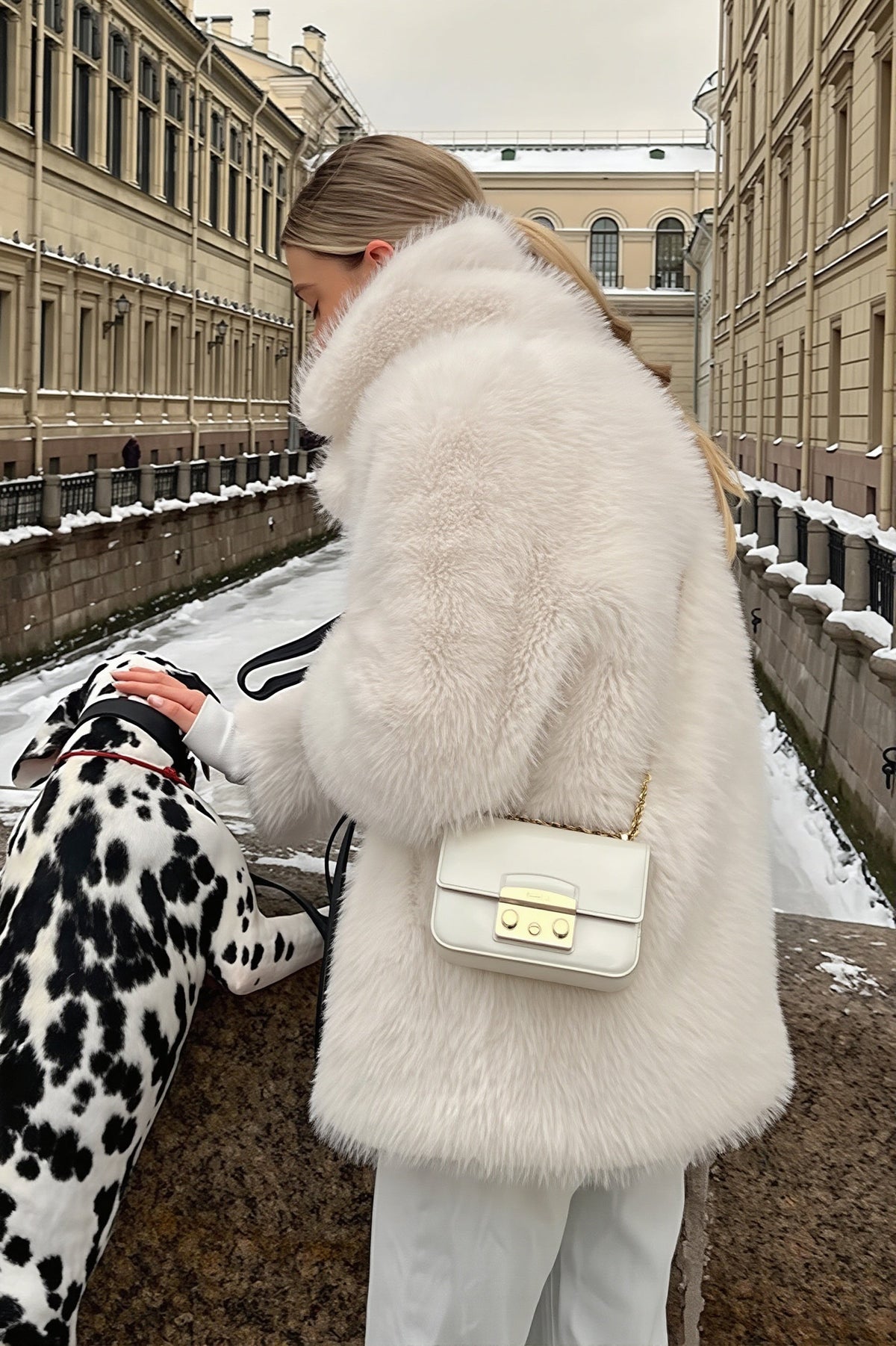 Solid Collar Mid Length Faux Fur Coat 4