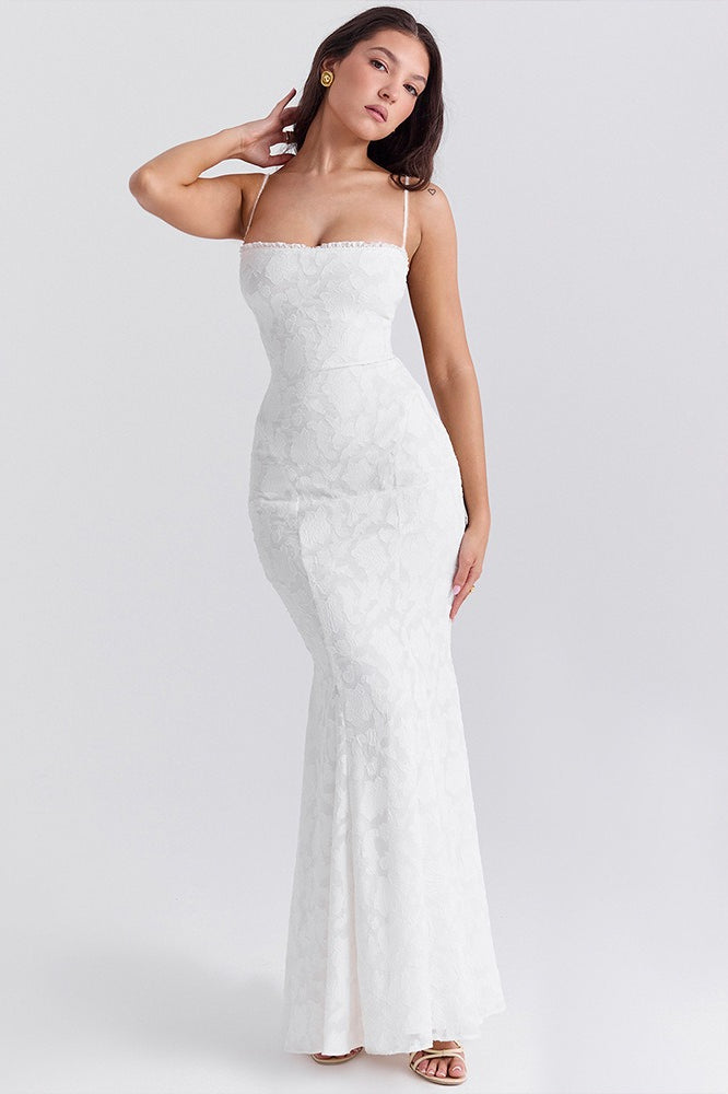 Lace Square-Neck Spaghetti Strap Mermaid Maxi Gown