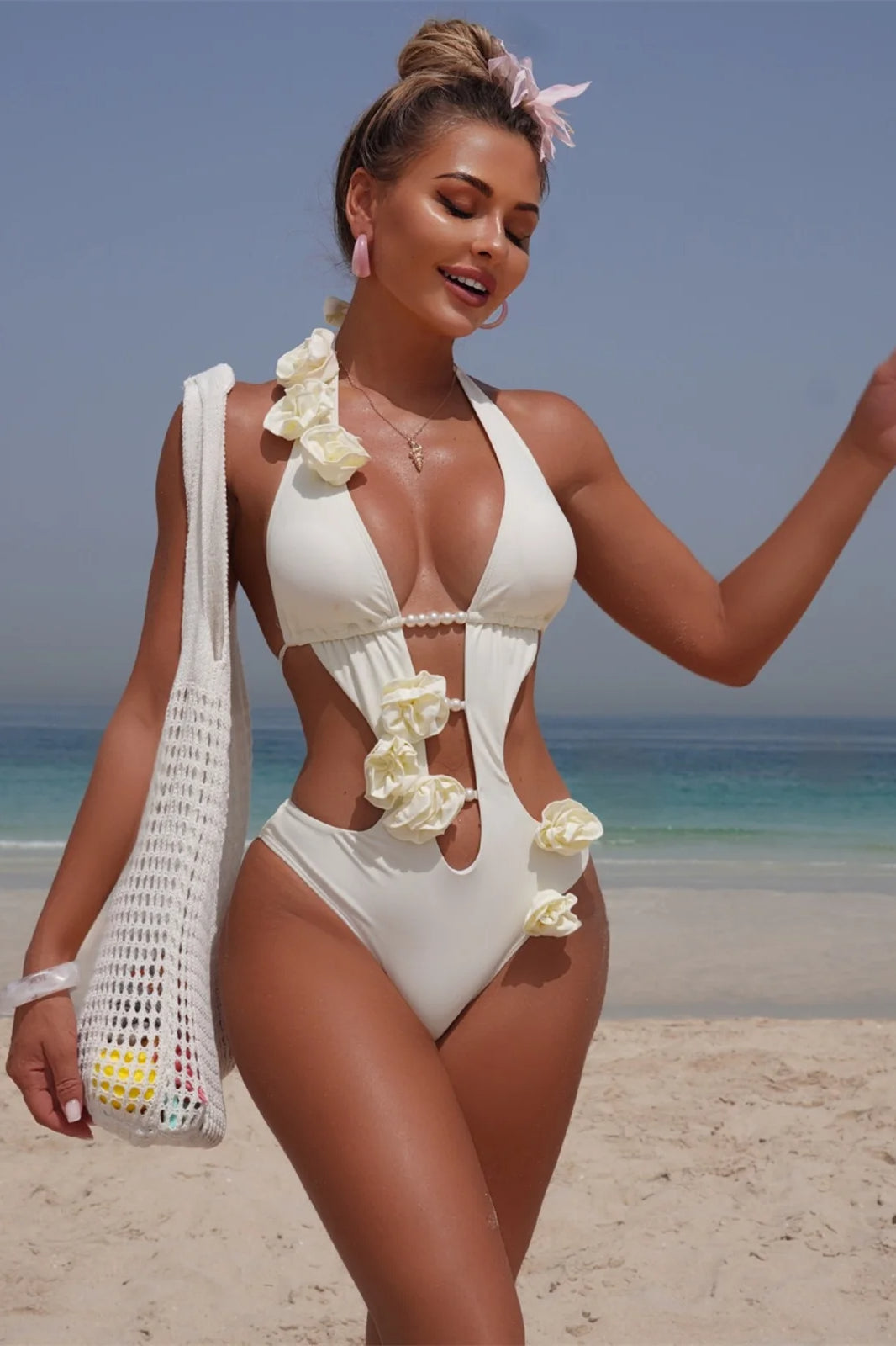 Pearl Detail One-Piece Bikini Set