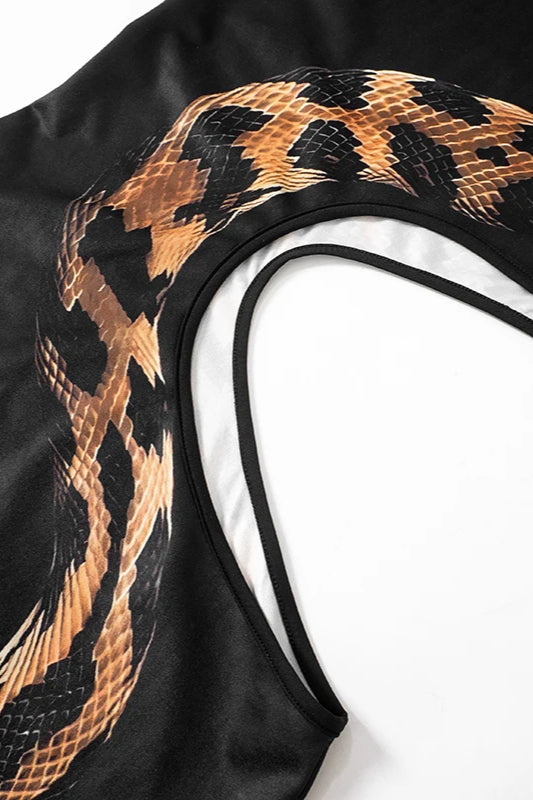 Snake Print High Neck Cutout Side Slit Maxi Gown