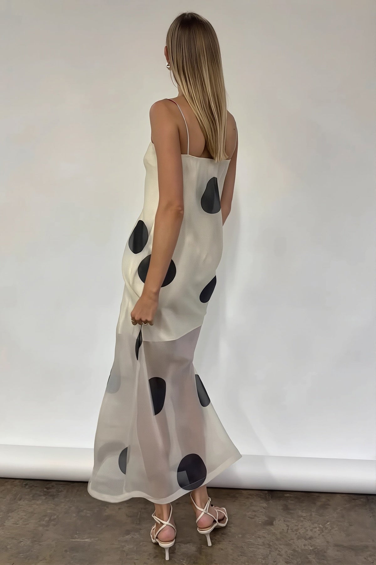 Polka Dot Sheer Strappy Slip Maxi Dress 8
