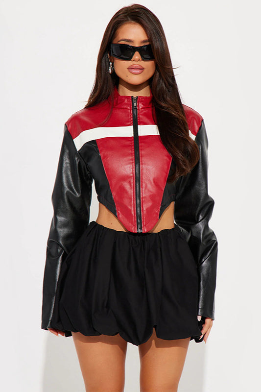 Colorblock Biker Crop Coat for Trendy Fashion Forward Style