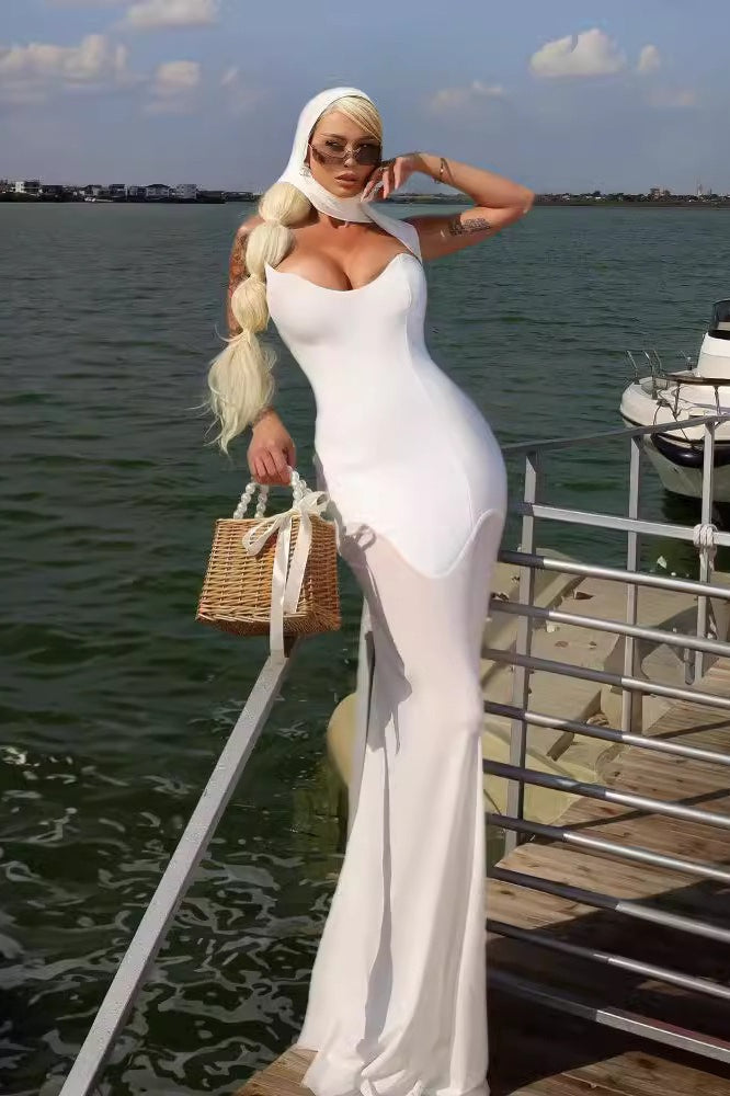 One-Shoulder Sheer Mesh Bodycon Maxi Gown 14