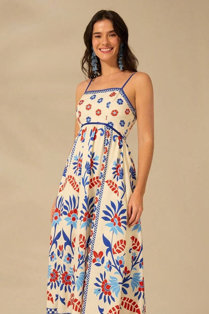 Tropical Floral Ruffle Beach Boho Dress