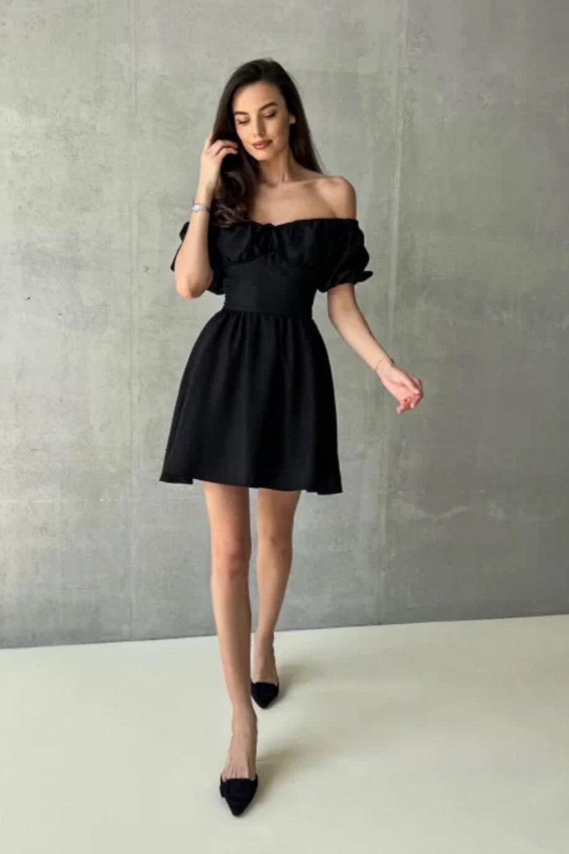 Off Shoulder Puff Sleeve Fit & Flare Mini Dress
