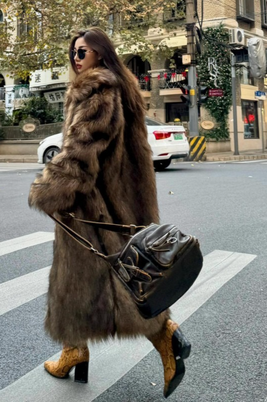 Chic Eco Fur Thick Warm Fox-Like Plush Overcoat - Fashionpara