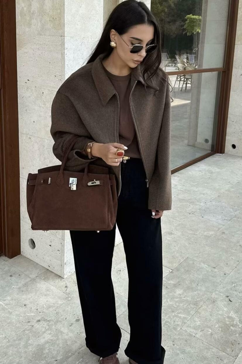 Minimalist Lapel Short Wool Coat 4
