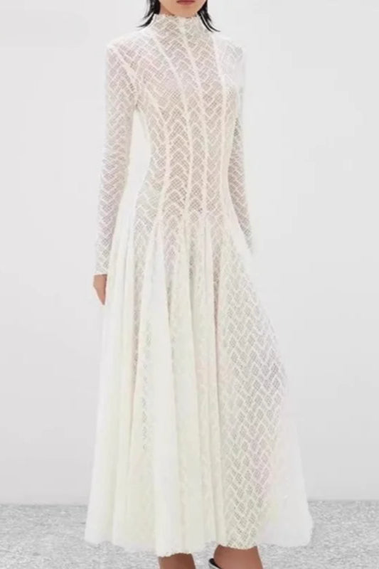 Hollow Out Mesh High Collar Slim Fit Maxi Dress - View 3