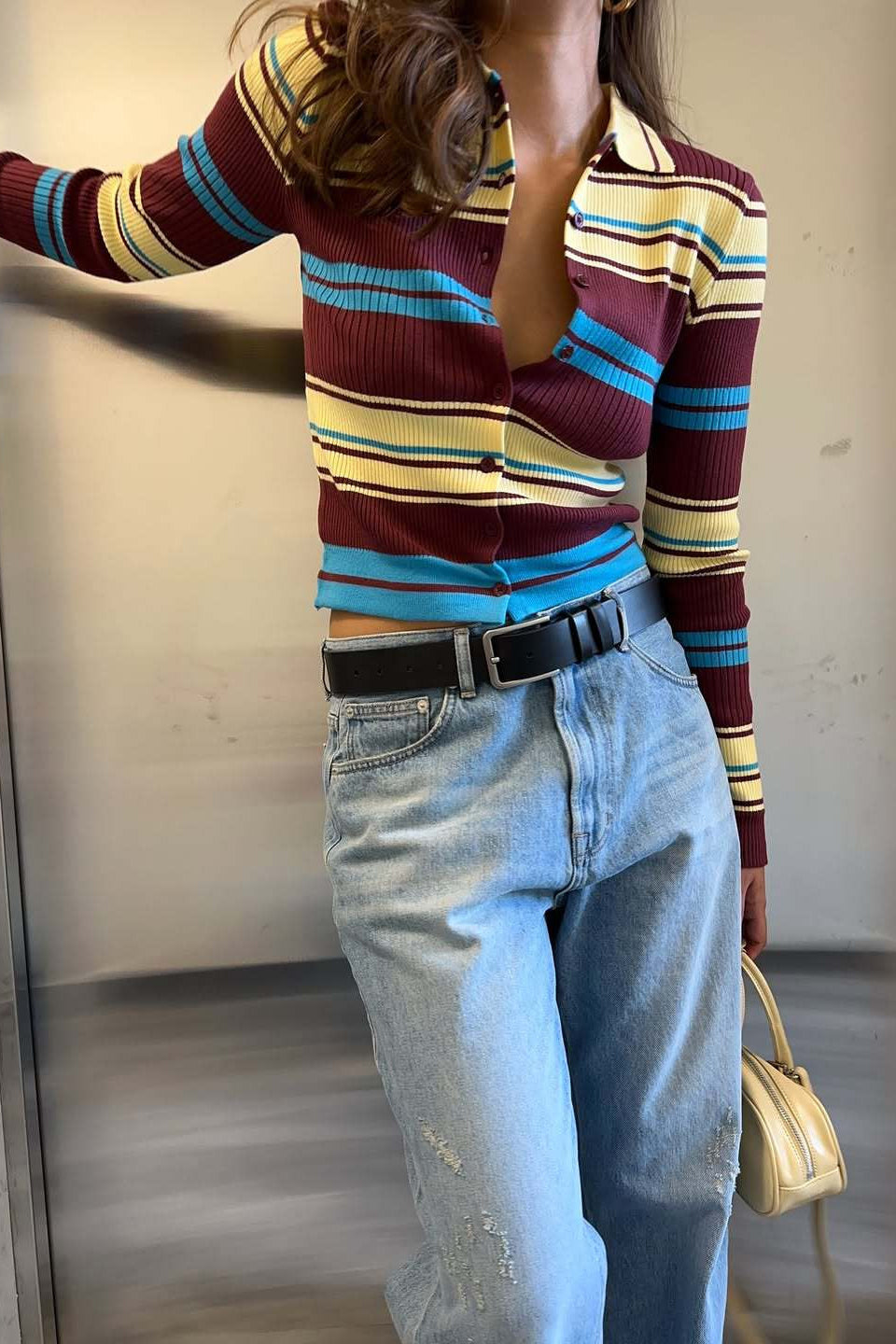 Button Front Retro Collar Slim Long Sleeve Knit Cardigan