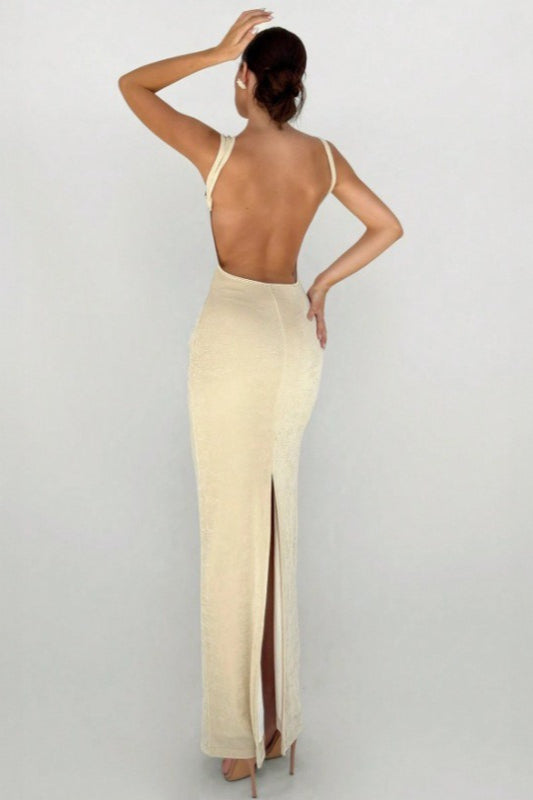 Sleeveless Fitted Backless Split Maxi Dress