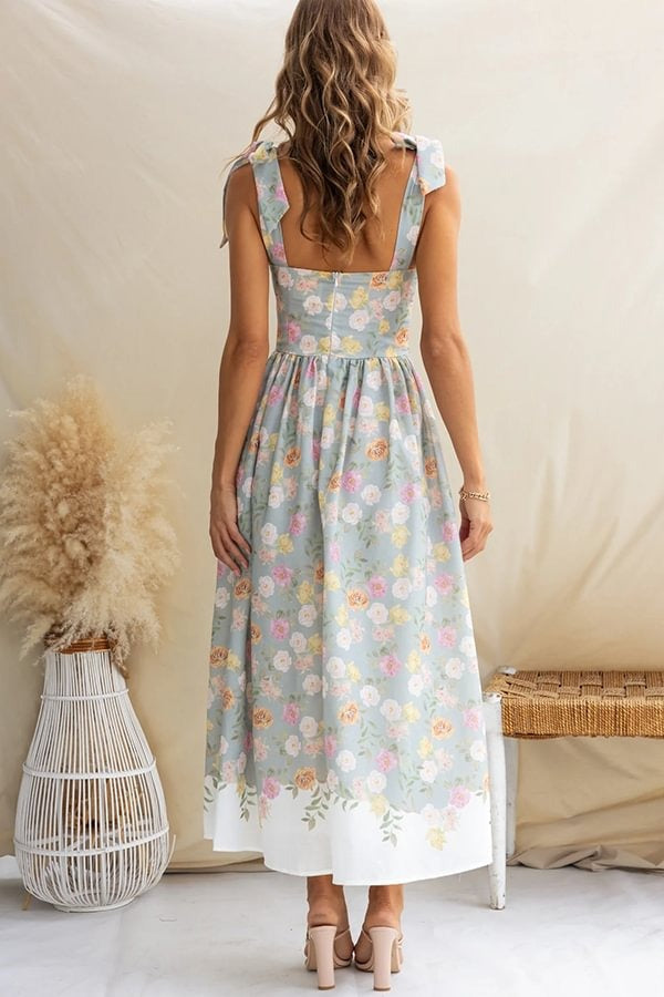 Elegant Floral Print Suspenders Slim Maxi Dress - Fashionpara