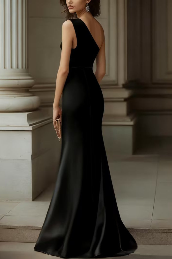 Colorblock Satin One Shoulder Mermaid Maxi Gown - View 3