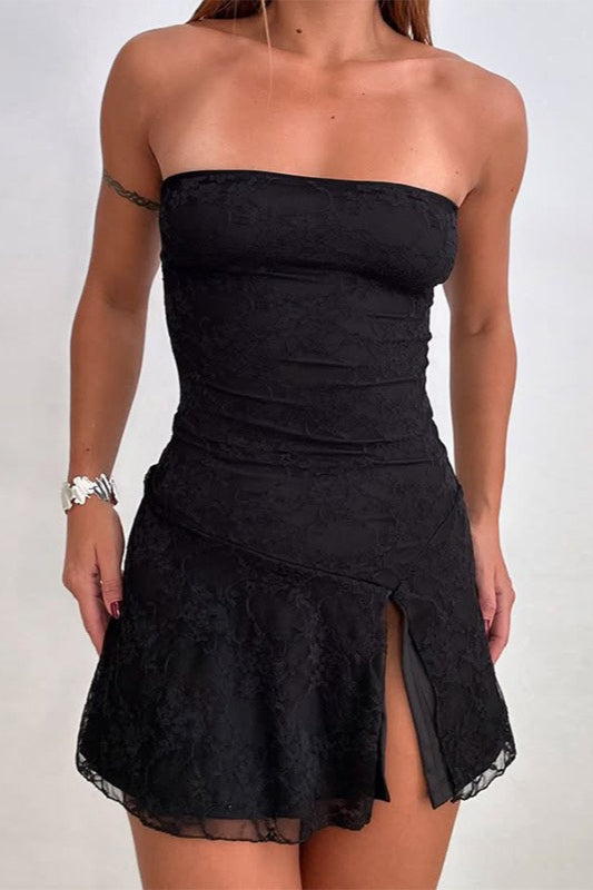 Strapless Flared Godet-Panel A-Line Mini Dress