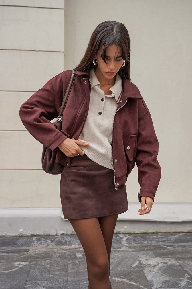 Loose Fit Red-Brown Suede Jacket 3
