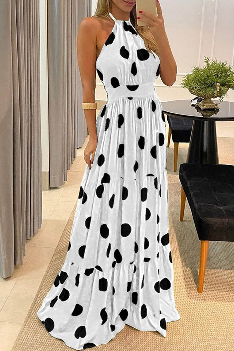 Sexy Dot Print Halter Maxi Dress