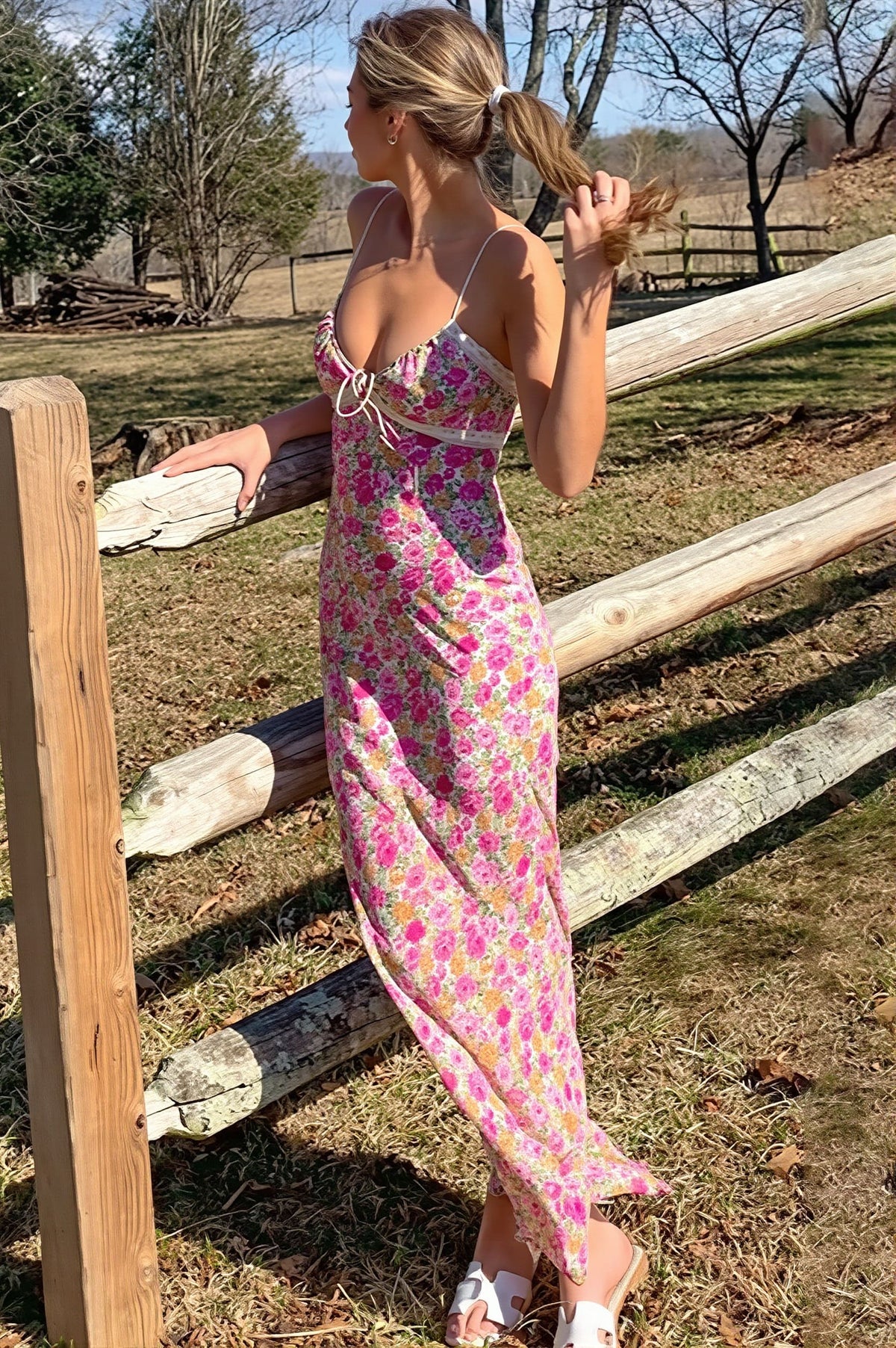 Floral Print V-Neck Slip Mermaid Maxi Dress 3
