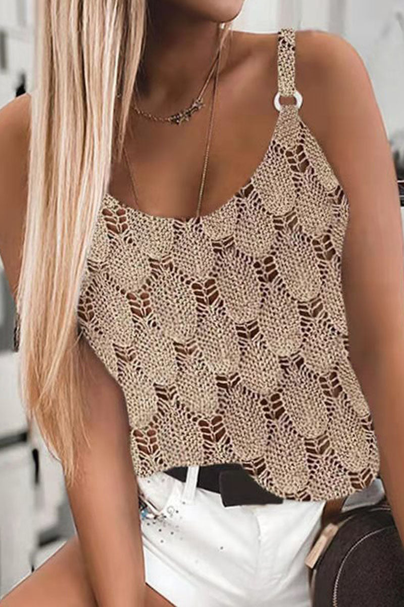 Leaf Print Sleeveless Vest - Fashionpara