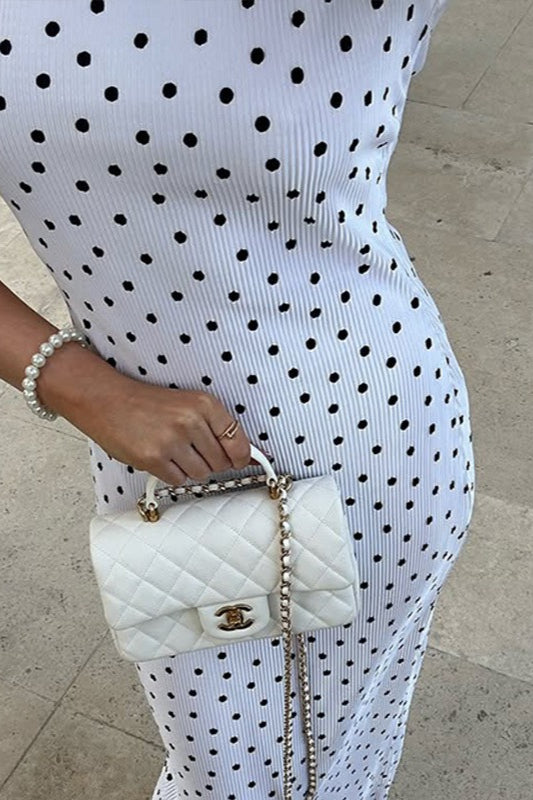 Elegant Polka Dot Round Neck Maxi Dress - Fashionpara