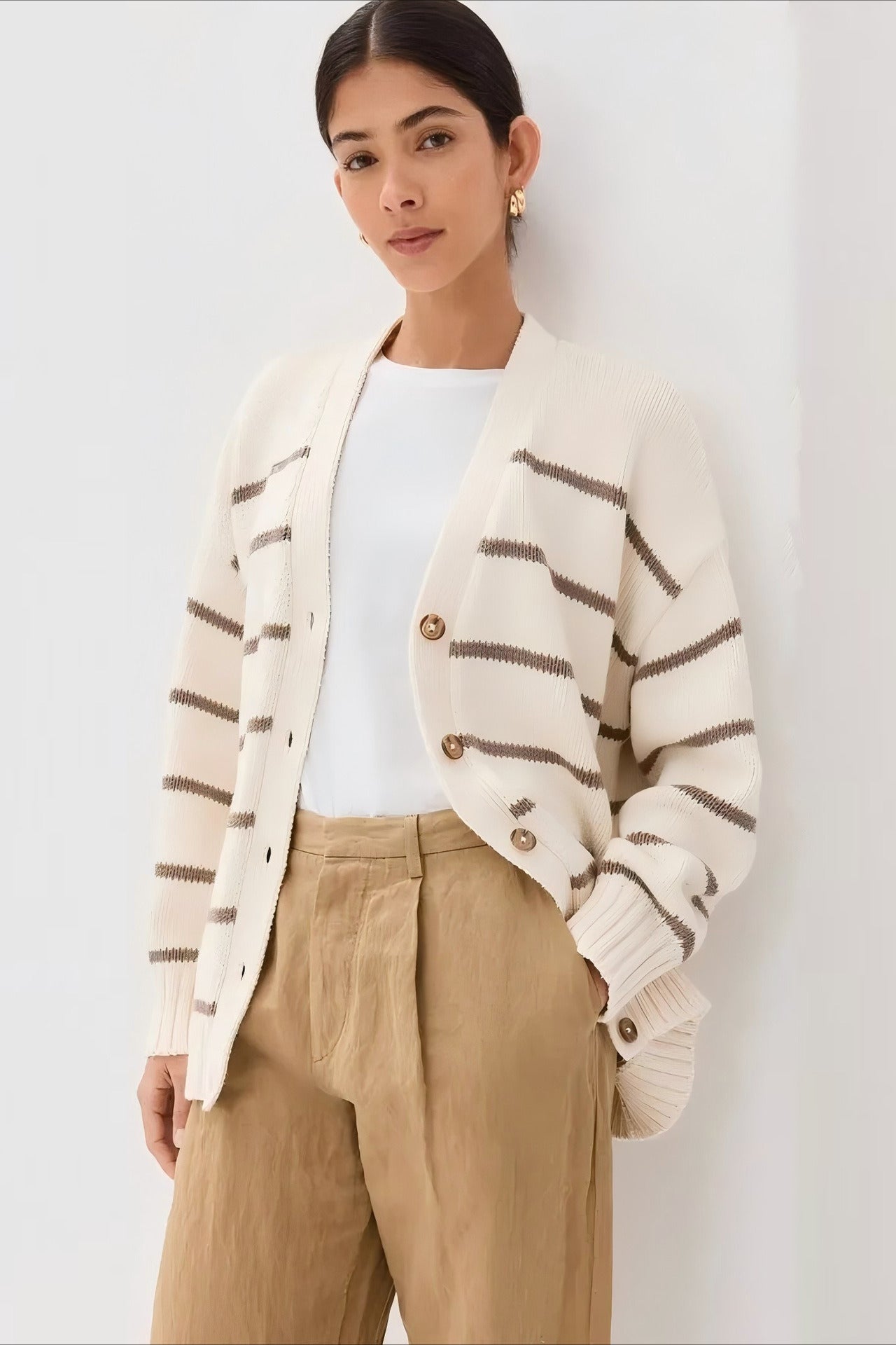 Flattering Striped V Neck Cardigan for Effortless Style