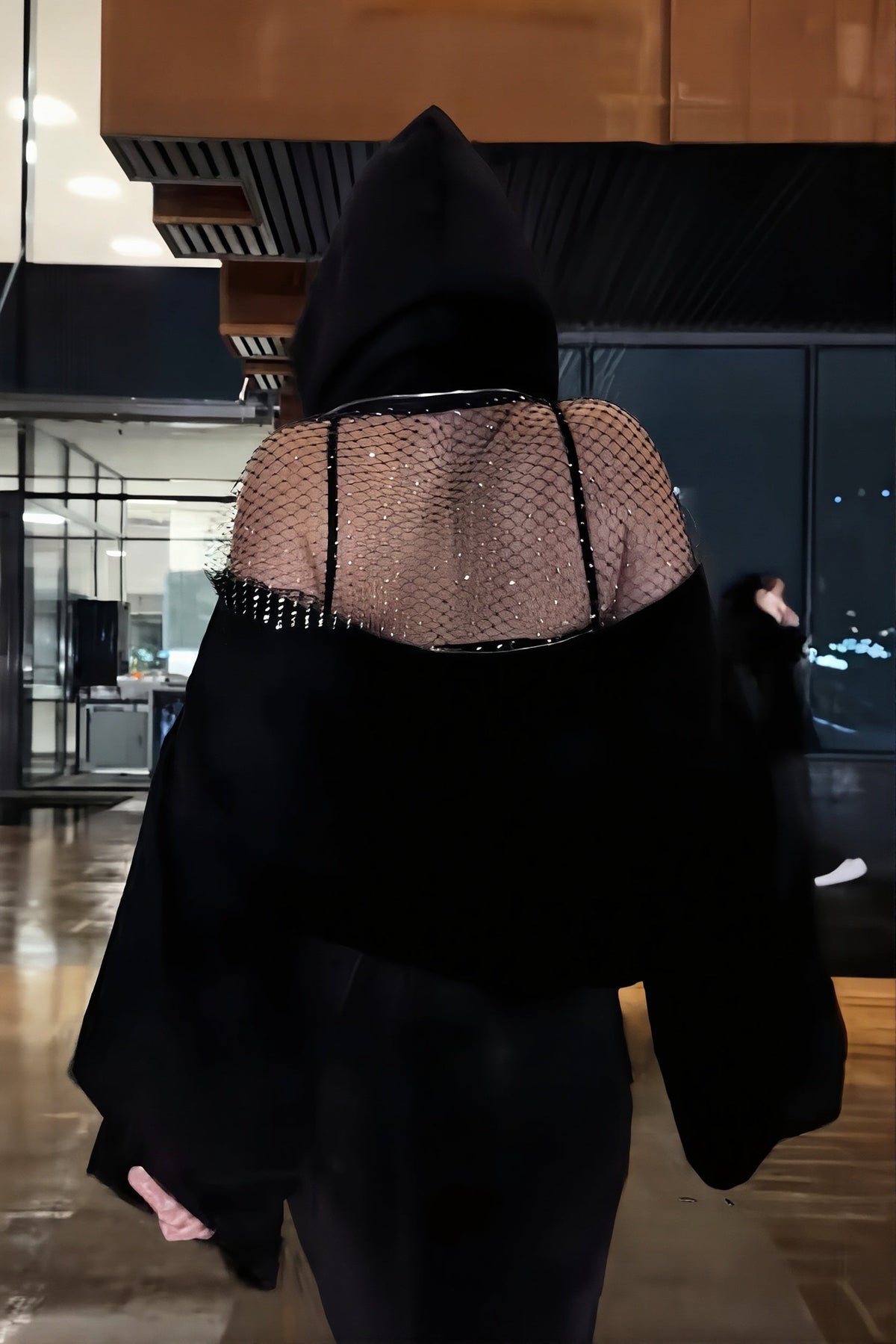 Rhinestone Mesh Open Back Hoodie
