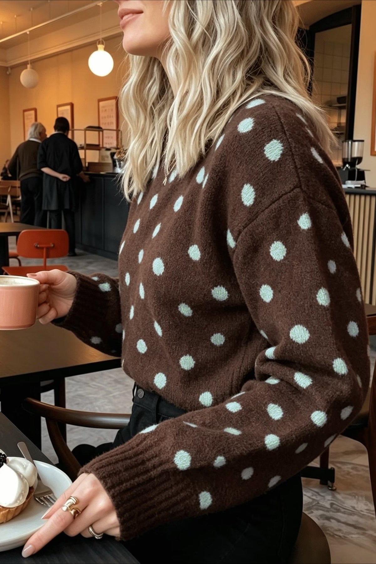 Contrast Polka Dot Crew Neck Knit Sweater 3