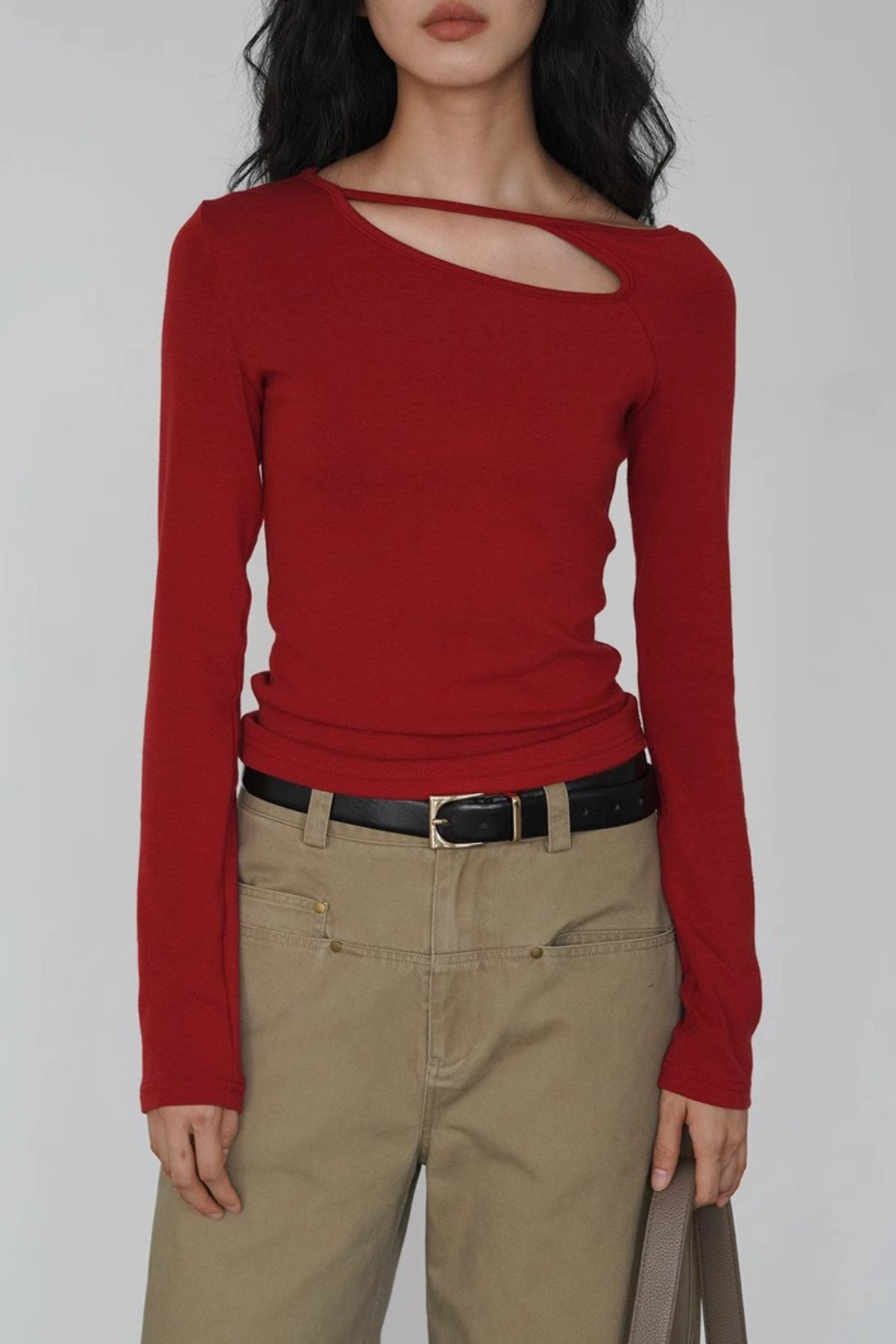 Side Cutout Slim Long Sleeve Crop Top