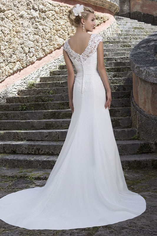 Lace Cap-Sleeve Sweetheart Mermaid Bridal Gown