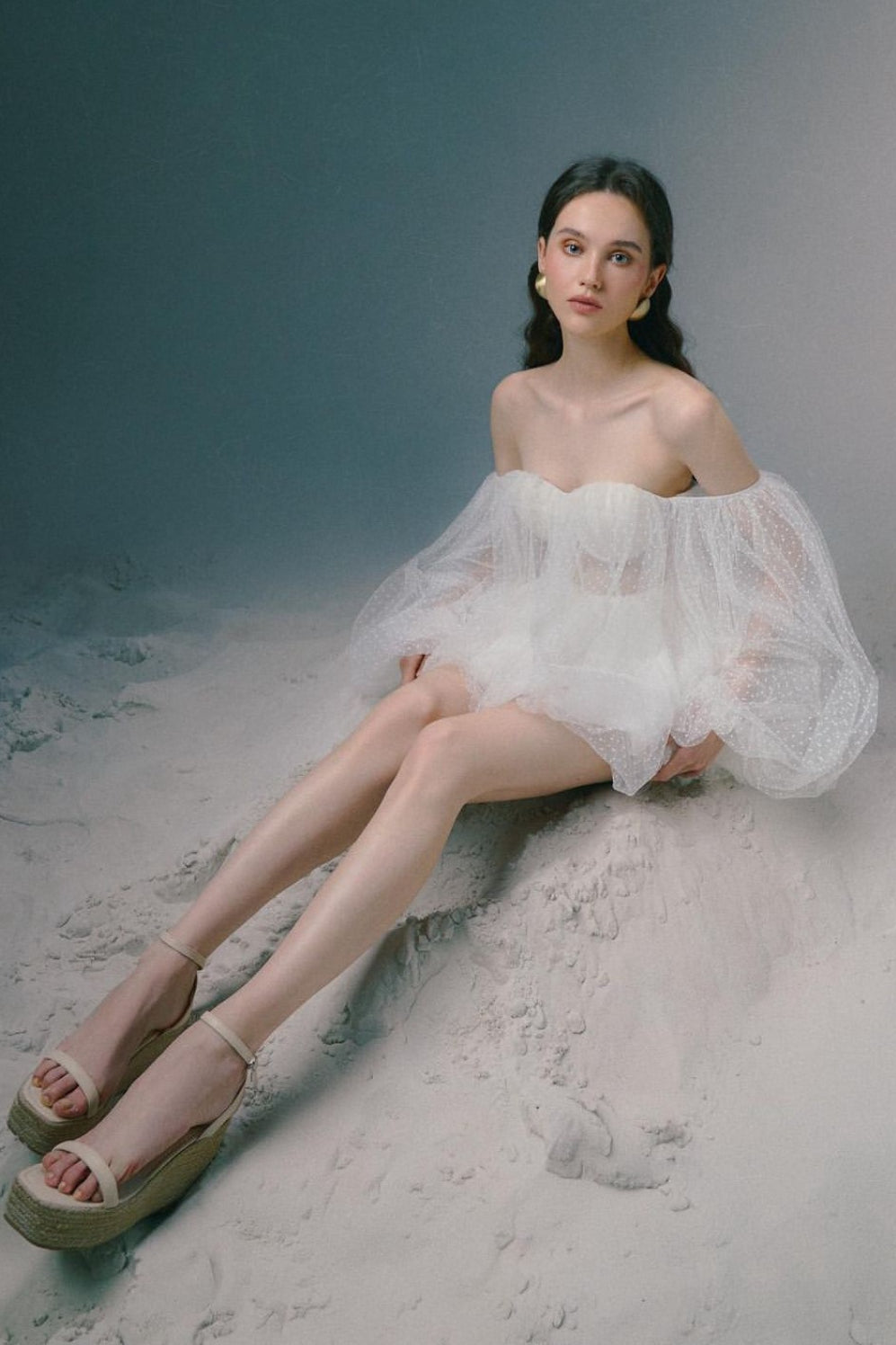 Sweetheart Off Shoulder Puff Sleeve Tulle Mini Dress 8