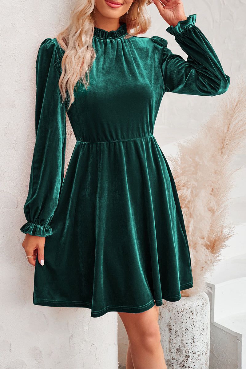 Turtleneck Velvet Solid Color Dress