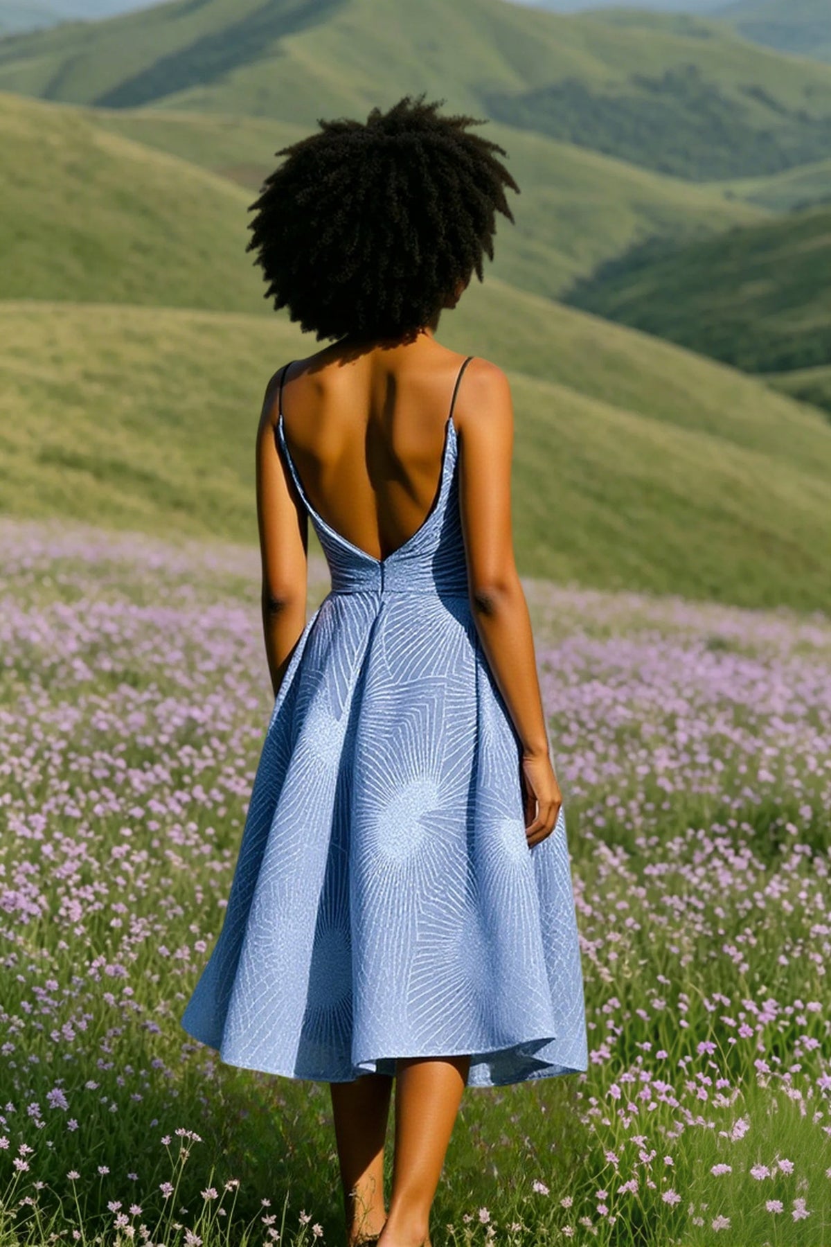Glitter V-Neck Fit and Flare Midi Dress 2