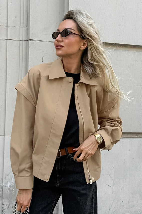Khaki Lapel Utility Bomber Jacket