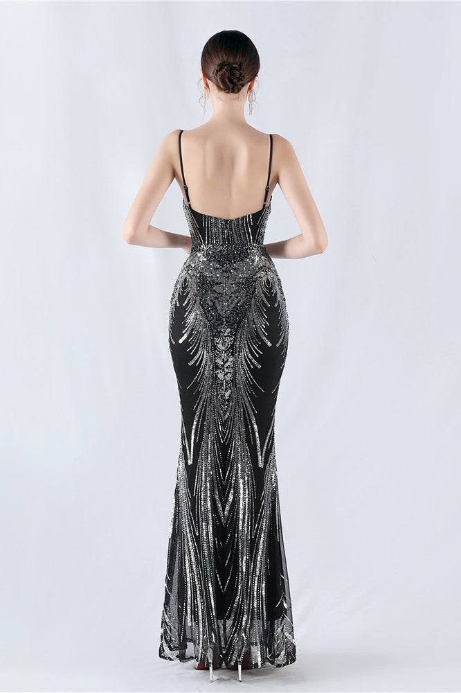 Sequin Spaghetti Strap Sweetheart Mermaid Formal Gown - View 14