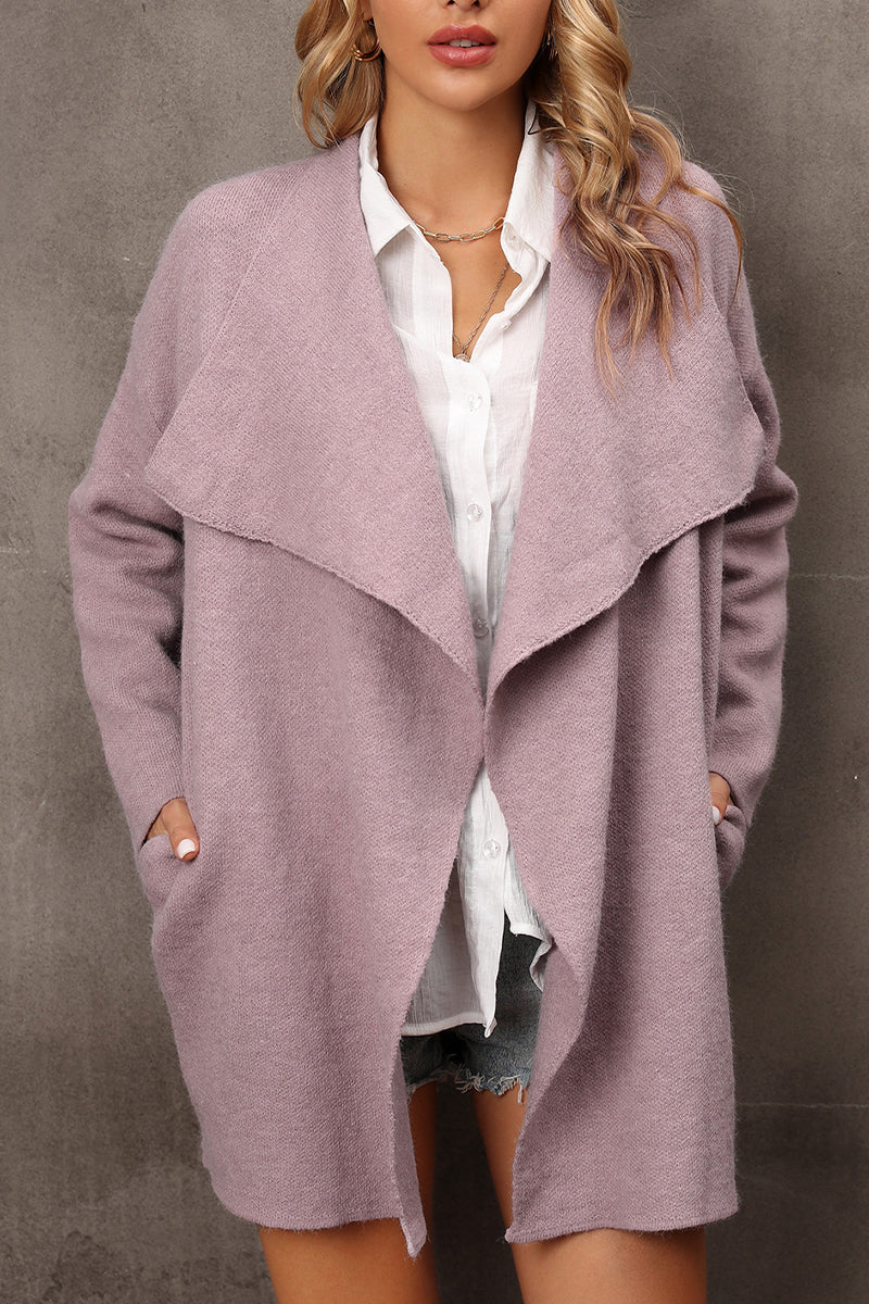 Solid Color Lapel Knit Cardigan Coat - Fashionpara