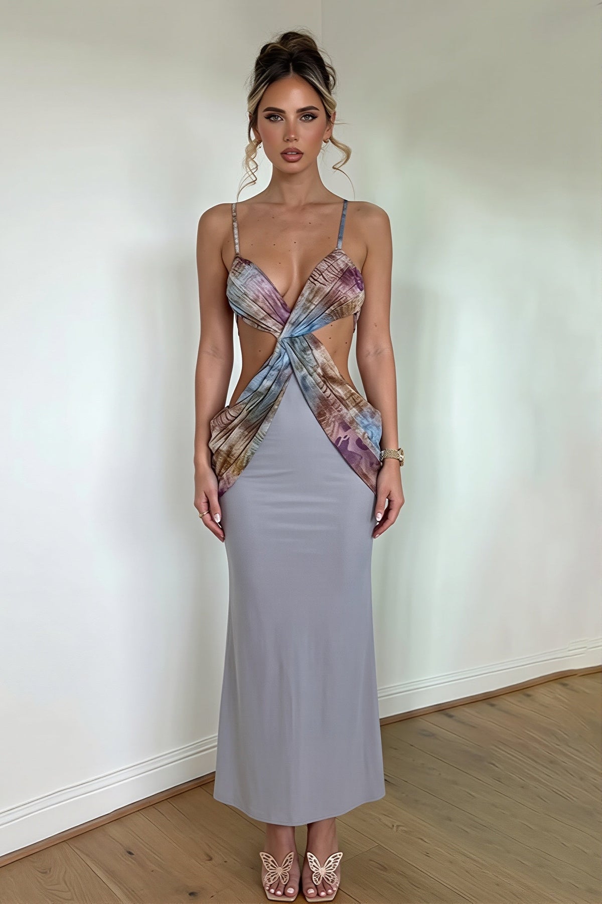 Tie Dye Open Back Strappy Slip Dress