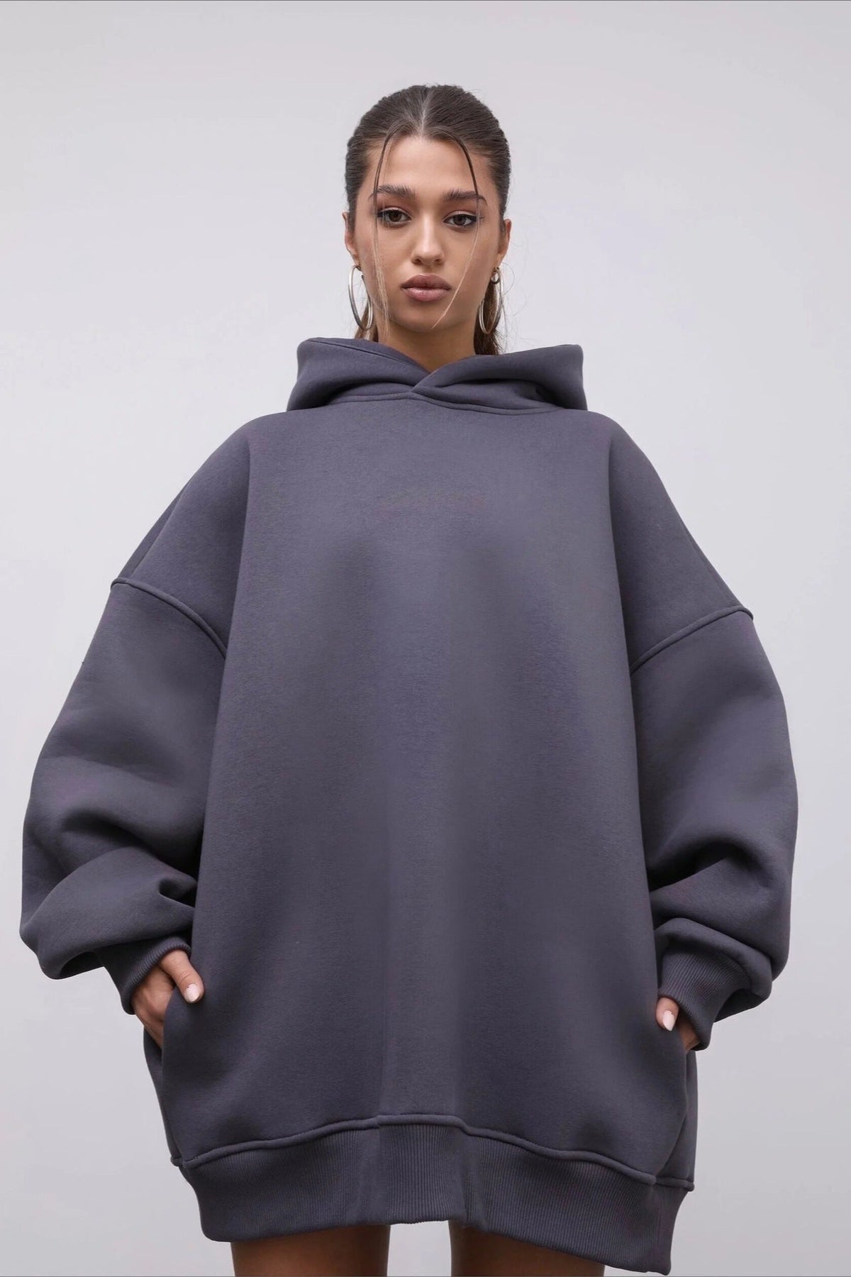 Solid Oversized Longline Pullover Lounge Hoodie