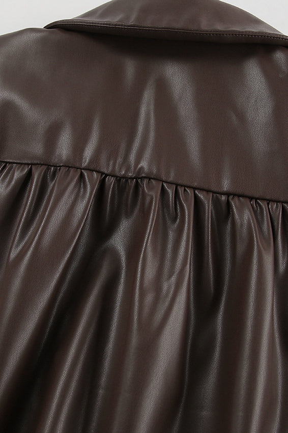 Chic Brown PU Crop Coat for Effortless Everyday Style