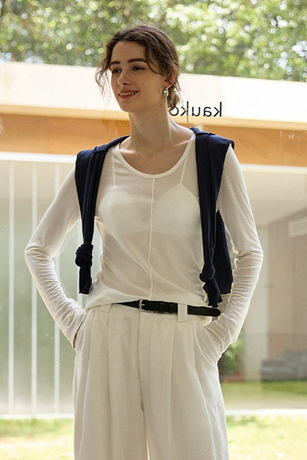 Tencel Wool Blend Round Neck Knit Top 6
