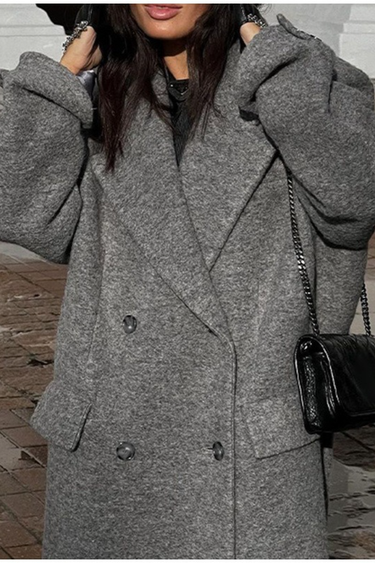 Elegant Wool Lapel Single Button Pocket Office Overcoat - Fashionpara