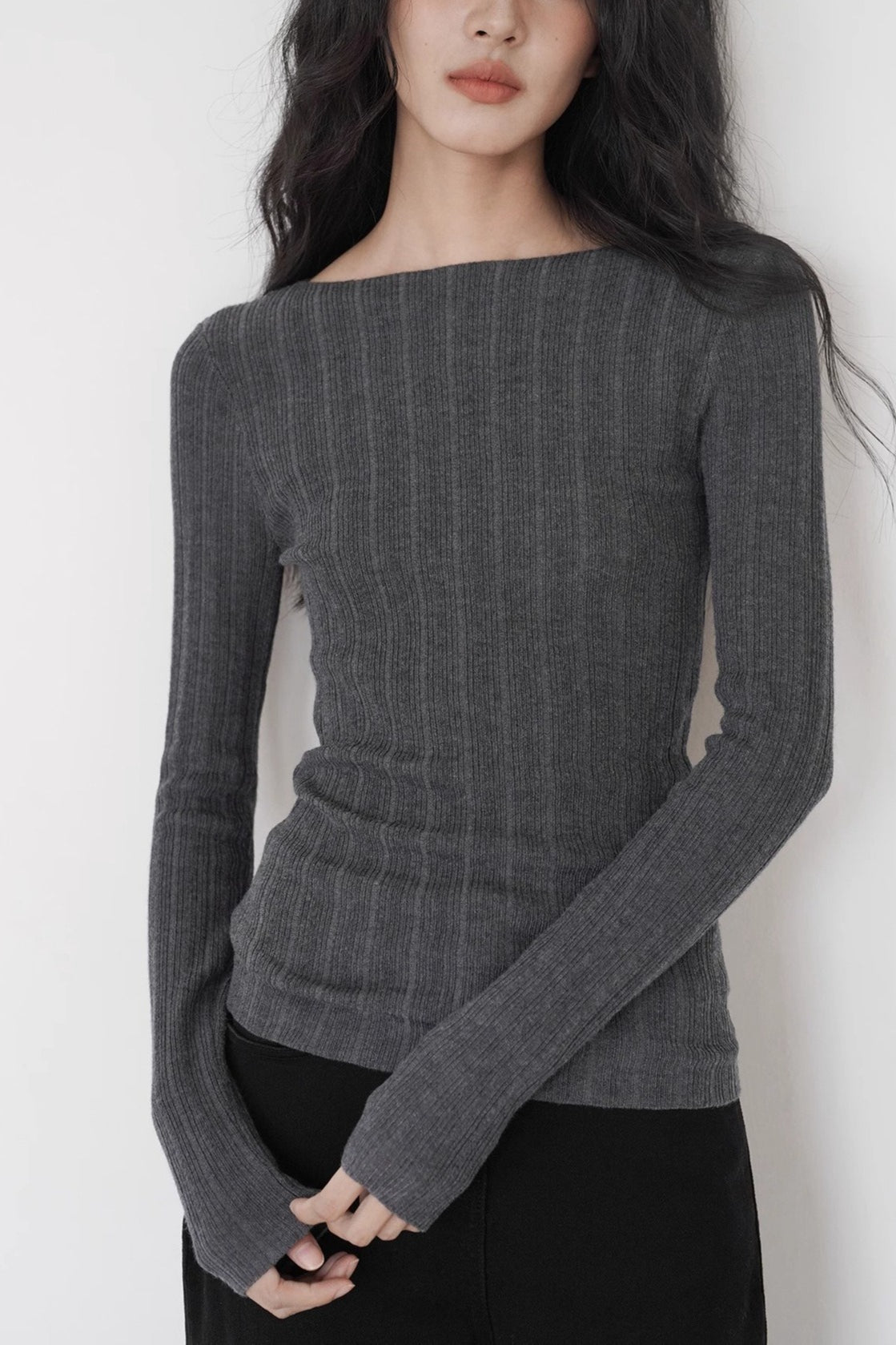 Lightweight Grey Fitted Knit Top